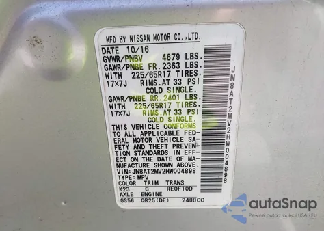 2017 Nissan Rogue S from USA, damaged, VIN JN8AT2MV2HW004898